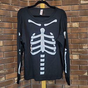 Skeleton printed long sleeve tee shirt t shirt pajama top cotton top plus size